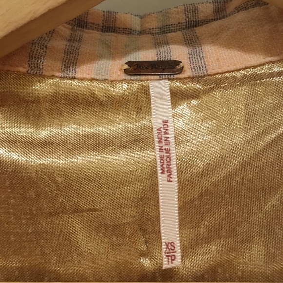 ⭐️ Free People Cropped Cutie Plaid Shirt XS Peach - Picture 7 of 8